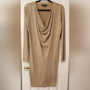 Jones New York Metallic Gold Long Sleeve Dress